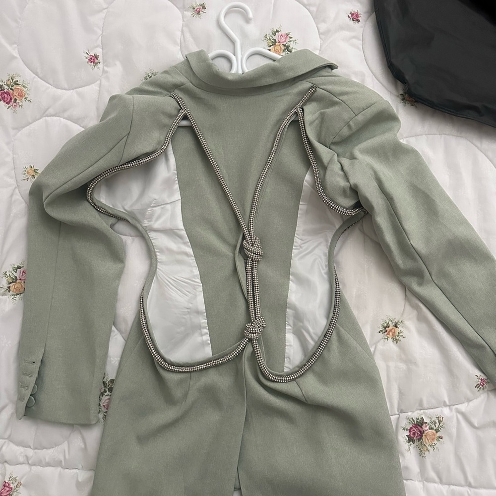 Elegant Sage Green Blazer with Unique Design